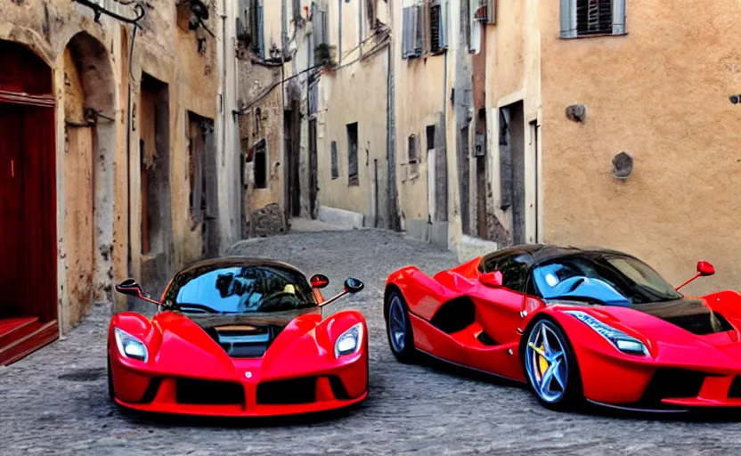 Image similar to a red laferrari in italy streets, photo grammy
