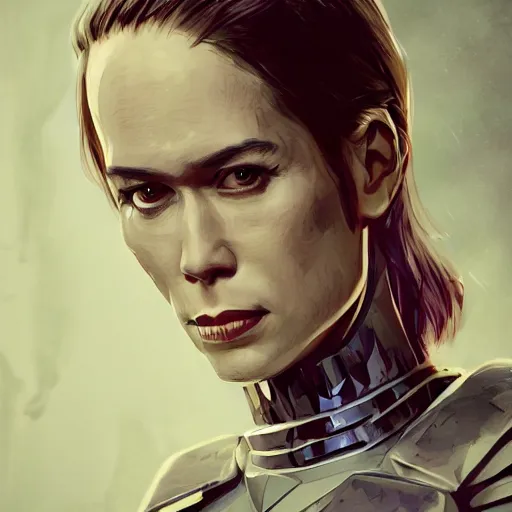 Prompt: sara paulson portrait, dystopia core, apocalyptic, armor, warrior, dramatic, sharp focus, fiction, neon, fantasy, hyper detailed, digital art, trending in artstation, cinematic lighting, studio quality, smooth render, unreal engine 5 rendered, octane rendered, art style and nixeu and wlop and krenz cushart