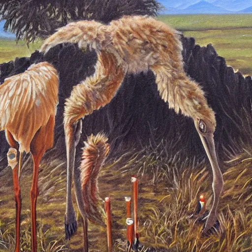 Image similar to oil painting zoo ostrich funeral