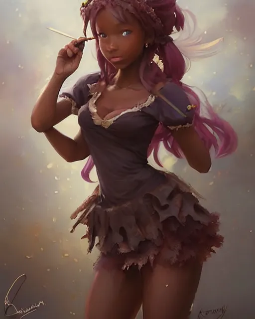 Image similar to a ( ( girl as personification of chocolate cupcake ) ), beauty, fantasy bakery, digital painting by krenz cushart, greg rutkowski, artgerm, laurie greasly, wlop, intricate, highly detailed!!, sharp focus, smooth, epic composition, joyful, unreal engine, masterpiece, 8 k