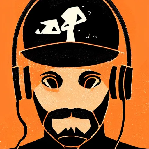 Image similar to streamer on twitch with black hat, stubble, ginger hair, orange hair, black cap, stubbles, red headphones, in the style of tatsuro kiuchi, art, abstract