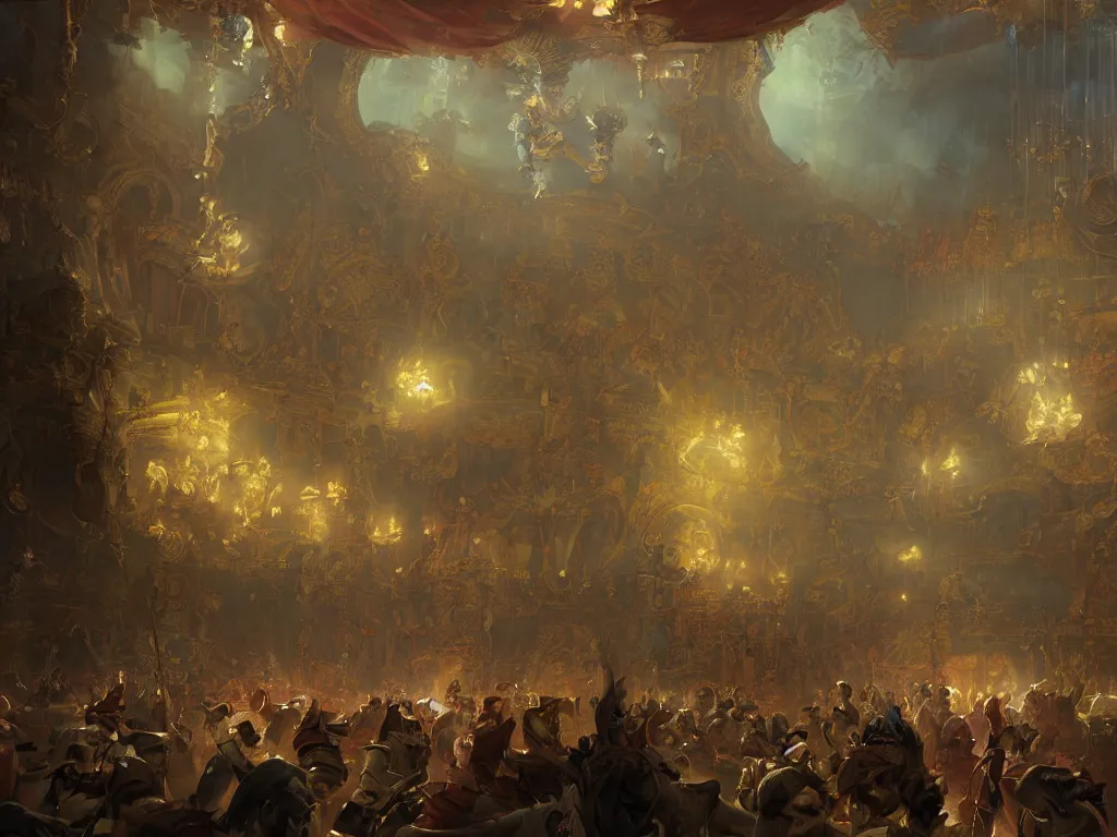 Image similar to interior of a circus in the baroque era, hearthstone art style, epic fantasy style art by Craig Mullins, fantasy epic digital art, epic fantasy card game art by Greg Rutkowski