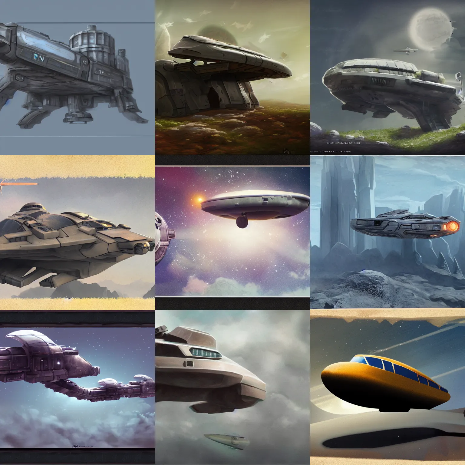 Prompt: matte painting of a cute scout spaceship