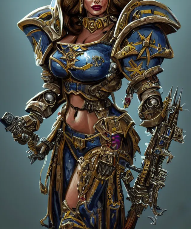 Image similar to Sofia Vergara as a battle sister from Warhammer 40k, highly detailed, intricate, concept art, artstation