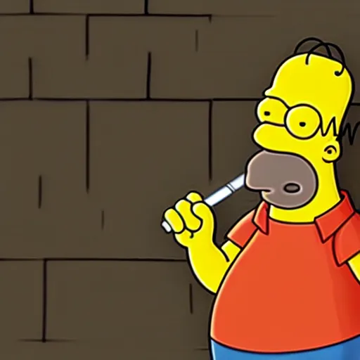 Image similar to homer from the simpsons looking depressed and smoking a cigarette