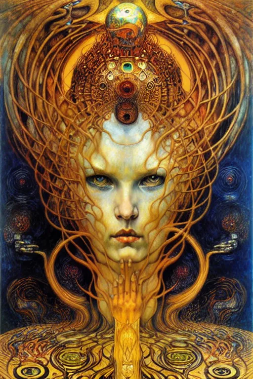 Image similar to Divine Chaos Engine by Karol Bak, Jean Delville, William Blake, Gustav Klimt, and Vincent Van Gogh, symbolist, visionary