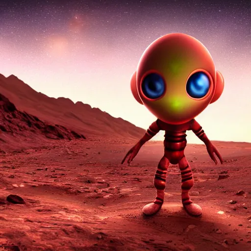 Image similar to realistic photo of a cute alien on mars, high quality, cute alien, very beautiful, hdr, 4 k, hyperrealistic