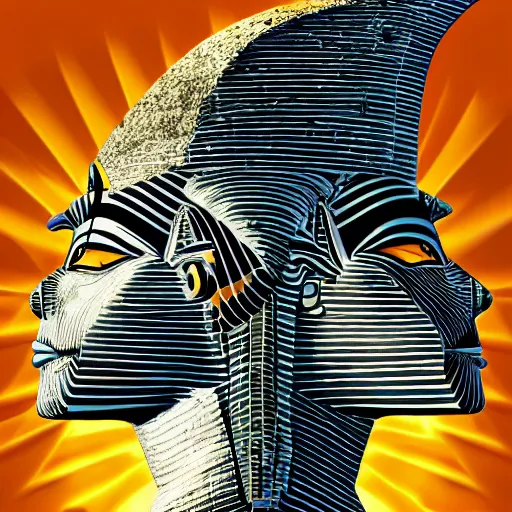 Image similar to egypt god, anubis, light beams, light lines, head, light circles, artstation, highly detailed, perfect lightning, pyramid, amon ra, crystall, vector, digital art, concept art