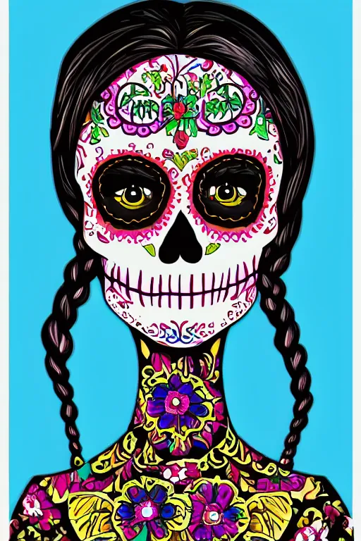 Prompt: Illustration of a sugar skull day of the dead girl, art by fantan magee