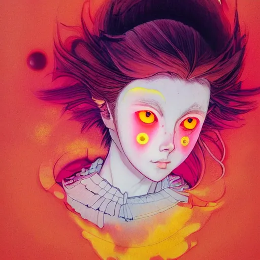 Image similar to prompt : pink and orange and yellow portrait soft light painted by james jean and katsuhiro otomo and erik jones, inspired by evangeleon anime, smooth face feature, intricate oil painting, high detail illustration, sharp high detail, manga and anime 1 9 9 9