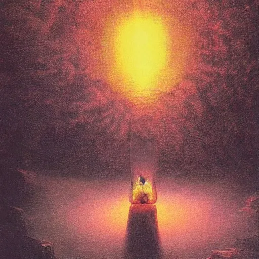 Image similar to Anger potion, inner light. Concept art. Beksinski