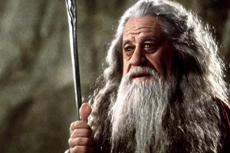 Image similar to Film still of Danny DeVito as Gandalf in the movie Lord of the Rings