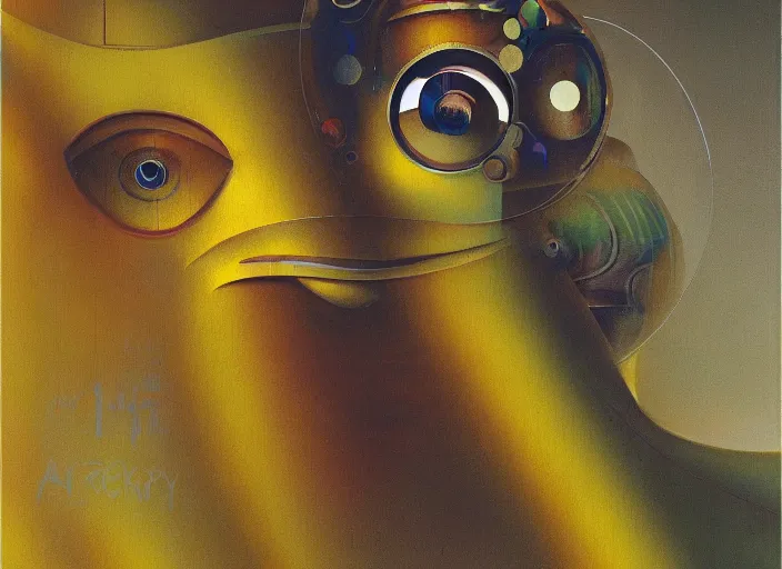 Image similar to a portrait headshot of frog, bright eyes, melancholic complex geometric figure liminal machinery by oskar schlemmer, moebius, john berkey, film grain, oil on canvas, portrait facial head, featured on artstation, hd wallpaper, 8 k, bright colors