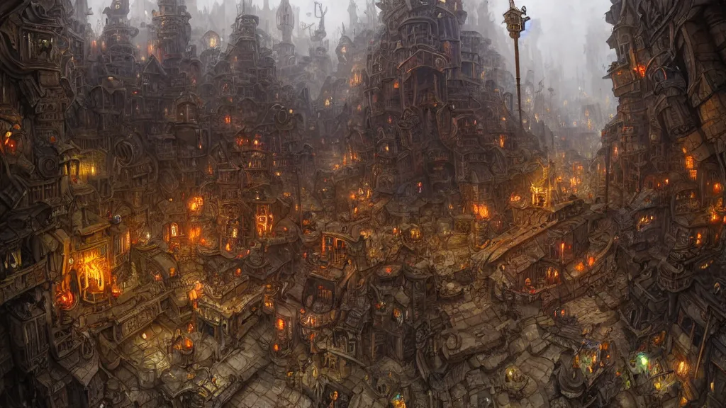 Image similar to busy dwarven tunnel city metropolis hyper real painting by chiara bautista karl kopinski kim jung giu and weta studio, and lucasfilm and jesper ejsing and norman rockwell greg rutkowski frank frazzeta