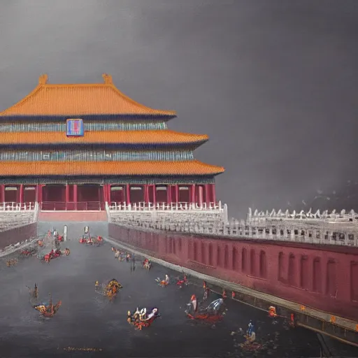 Prompt: A painting of The Forbidden City, trending on artstation, in style of Greg Rutkowski