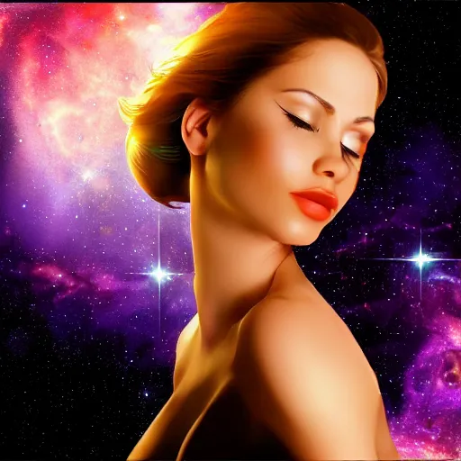 Prompt: Very very beautiful woman on the edge of the universe, stars collapsing, black holes, photorealistic, hd