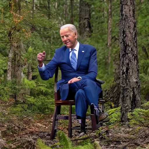 Prompt: joe biden trail cam footage woods