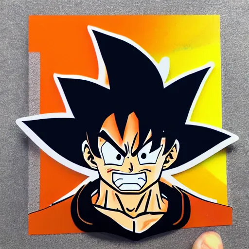 Image similar to die cut sticker, goku one piece style, splatter paint