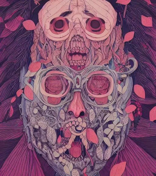 Prompt: portrait, nightmare anomalies, leaves with a hawk by miyazaki, violet and pink and white palette, illustration, kenneth blom, mental alchemy, james jean, pablo amaringo, naudline pierre, contemporary art, hyper detailed