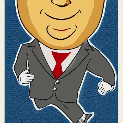 Image similar to a baked potato running for president, wearing a presidential suit and tie, propaganda poster