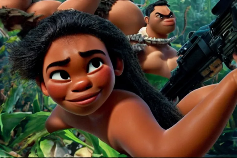 Prompt: Moana in Starship Troopers (1997), highly detailed, high quality, HD, 4k, 8k, Canon 300mm, professional photographer, 40mp, lifelike, top-rated, award winning, realistic, sharp, no blur, edited, corrected, trending