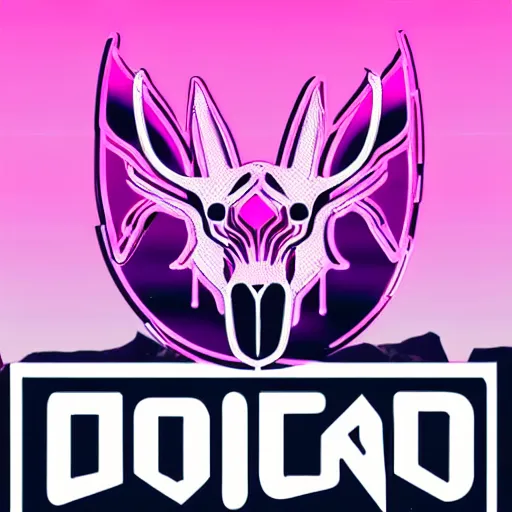 Image similar to logo for corporation called protoneo that involves deer head, symmetrical, retro pink synthwave style, retro sci fi