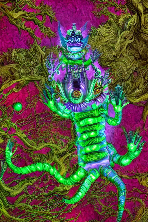 Image similar to creature sushi roots cactus elemental flush of force nature micro world fluo light deepdream a wild amazing steampunk baroque ancient alien creature, intricate detail, colorful digital painting radiating a glowing aura global illumination ray tracing