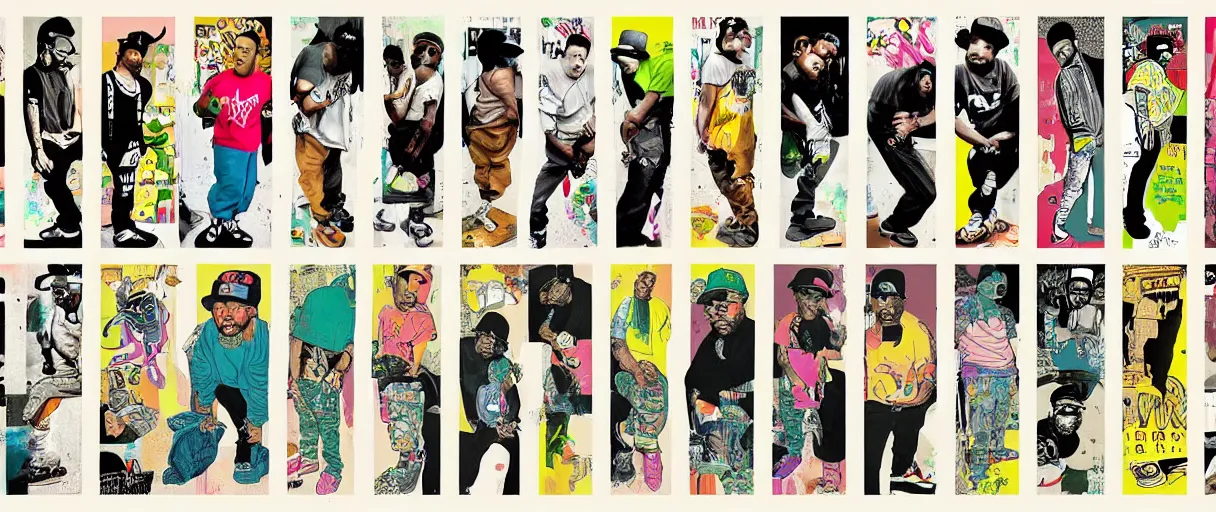 Image similar to evolution timeline from hip hop pants - aesthetic, smooth painting, each individual seeds have ultra high detailed, 4 k, illustration, comical, acrylic paint style, pencil style, torn cosmo magazine style, pop art style, ultra realistic, underrated, by mike swiderek, jorge lacera, ben lo, tyler west