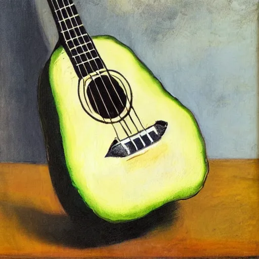 Image similar to avocado ukulele painted by manet