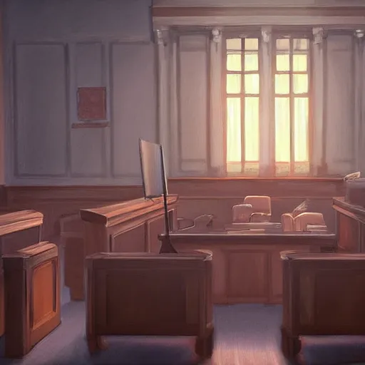 Image similar to a courtroom with the morning light, digital painting, ultradetailed, artstation, ultradetailed, pinterest,