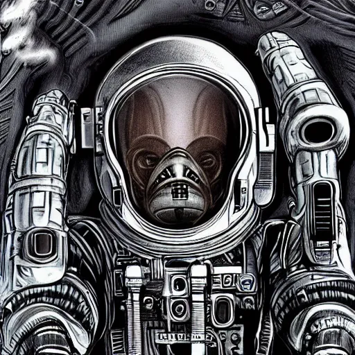 Image similar to astronaut, style of H. R. Giger