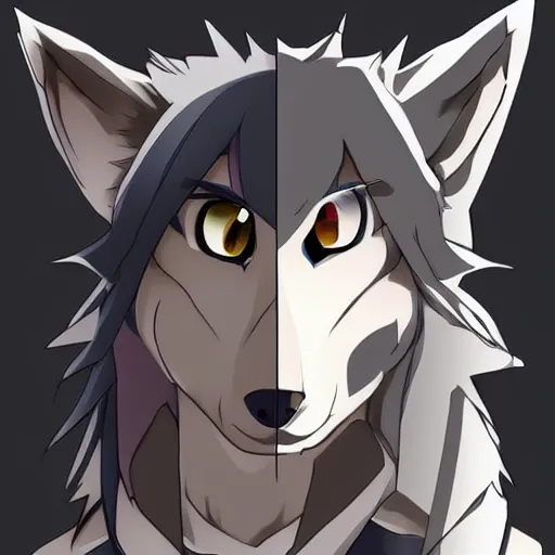 Image similar to modern anime portrait an anthro male wolf furry fursona in a formal outfit, handsome anime eyes, key anime visuals