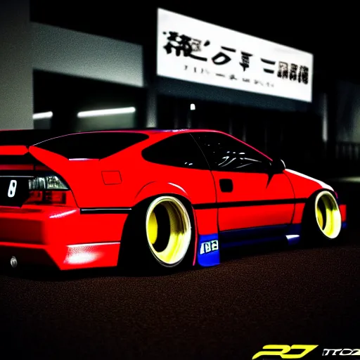 Image similar to a car 300ZX turbo drift at illegal car meet, Chiba prefecture, city midnight mist lights, cinematic lighting, photorealistic, highly detailed wheels