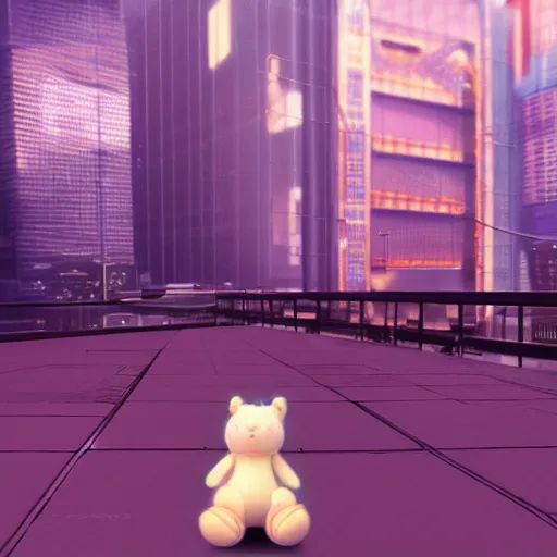 Image similar to cute fumo plush hologram in neo - tokyo, concept art, vray, reflection and caustics