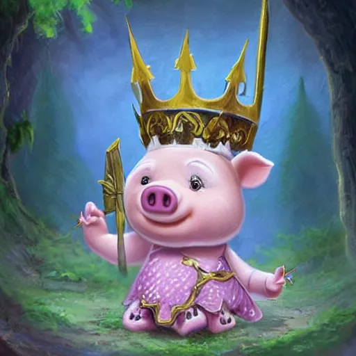 Prompt: cute little cartoonish anthropomorphic piglet knight princess wearing a cape and a crown, fantasy forest, caricature, tiny, small, miniature pig, baby animal, short, pale blue armor, cute and adorable, pretty, beautiful, DnD character art portrait, matte fantasy painting, DeviantArt Artstation, by Jason Felix by Steve Argyle by Tyler Jacobson by Peter Mohrbacher, cinematic lighting