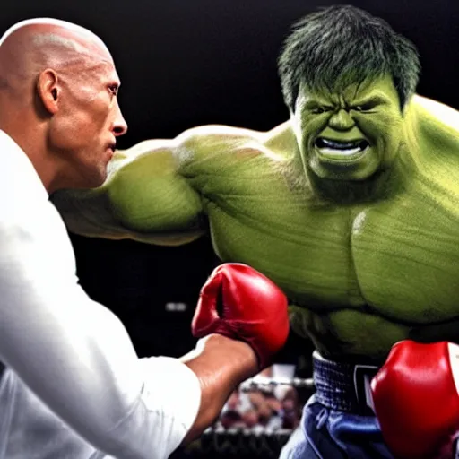 Image similar to Dwayne Johnson boxes with Hulk