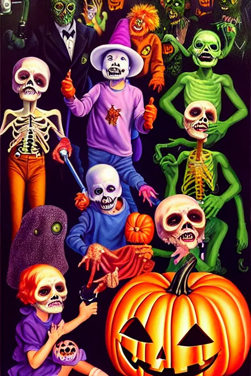 Image similar to a hyperrealistic painting of a vintage halloween costume party, cinematic horror by chris cunningham, lisa frank, richard corben, highly detailed, vivid color,