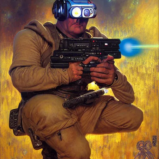 Image similar to portrait of a male cyber bulldog holding a laser gun. shadowrun furaffiniy cyberpunk fantasy highly detailed painting by gaston bussiere craig mullins jc leyendecker gustav klimt artgerm greg rutkowski john berkey, bergey, craig mullins, ruan jia, raymond swanland, jeremy mann, tom lovell, alex malveda