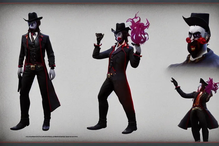 Image similar to 3d sculpt of a dark fantasy gothic circus clown, artstaton, League of Legends, red dead redemption2, overwatch, digital illustration