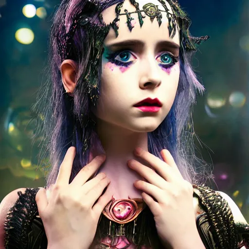 Image similar to Ethereal, mysterious stunning maximalist mesmerizing cyberpunk girl named Alessandra Torresani from the rainbow sky paradise, high-tech, professional high fashion model photo shoot, hyperdetailed by Mark Ryden and artgerm and Hiroyuki-Mitsume Takahashi, 35mm macro shot, hyperrealism, 8k resolution 3D