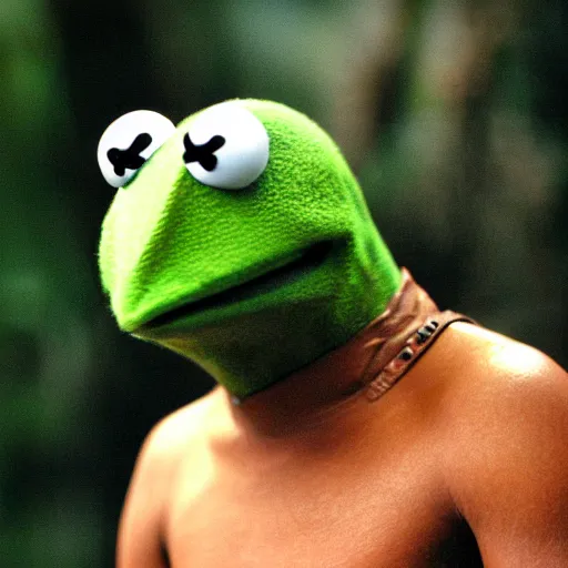 Prompt: Kermit the Frog, from Apocalypto (2006) movie