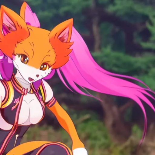 Image similar to ahri the nine - tailed fox from uma musume, official film still, art