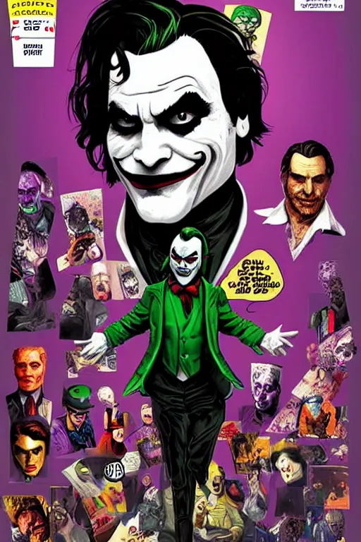Image similar to joaquin phoenix joker comic book cover issues 2 0, delete duplicated object content!!!!, violet polsangi pop art, gta chinatown wars art style, bioshock infinite art style, incrinate, realistic anatomy, hyperrealistic, 2 color, white frame, content balance proportion