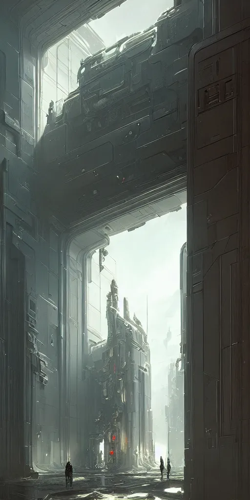 Prompt: hyper realistic ornate sci - fi double door by maciej kuciara, darek zabrocki, well - lit