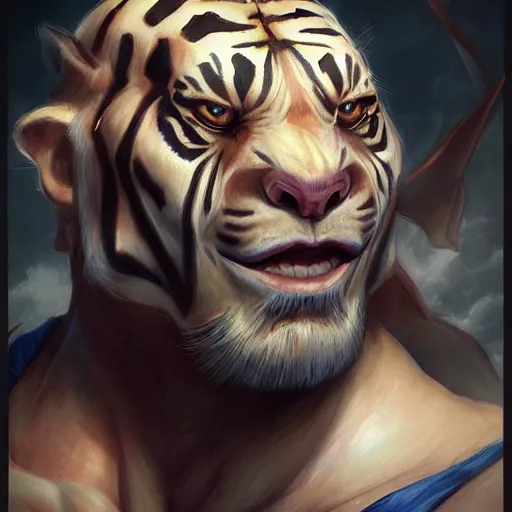 Image similar to a esthetic portrait commission of a muscular antrho albino tiger wearing the superman outfit,hyperdetailed face,character design by charlie bowater,ross tran,artgerm,makoto shibkai,photorealistic,western comic book art,film poster,deviantart,artstation