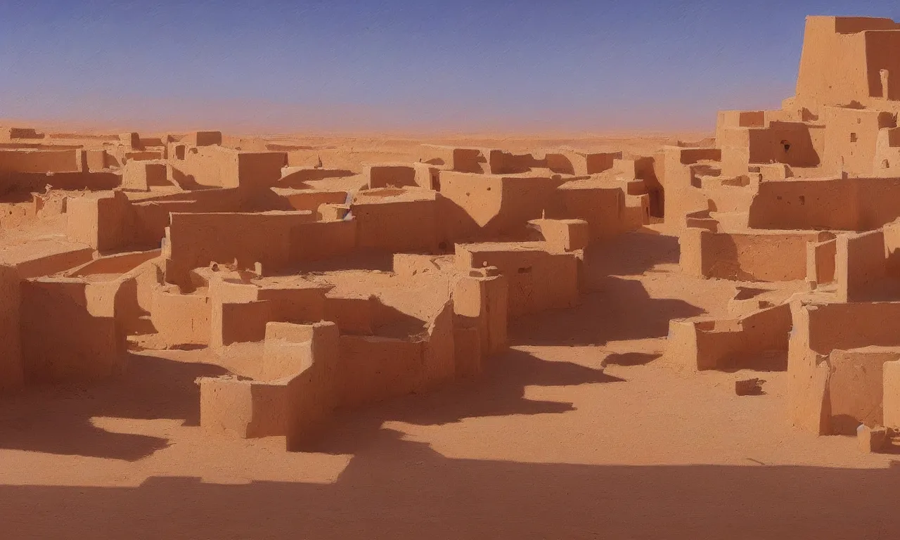 Prompt: a beautiful ghardaia landscape, concept art, intricate detail, volumetric shadows and lighting, realistic oil painting,