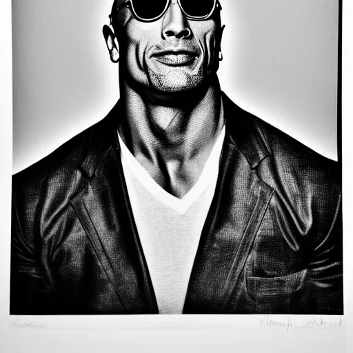 Image similar to a portrait of Dwayne Johnson, made by Andy Warhol, two tone, very high contrast, only black and white, simplistic, extremely high contrast, two tone, notan art, by Andy Warhol, minimalistic,