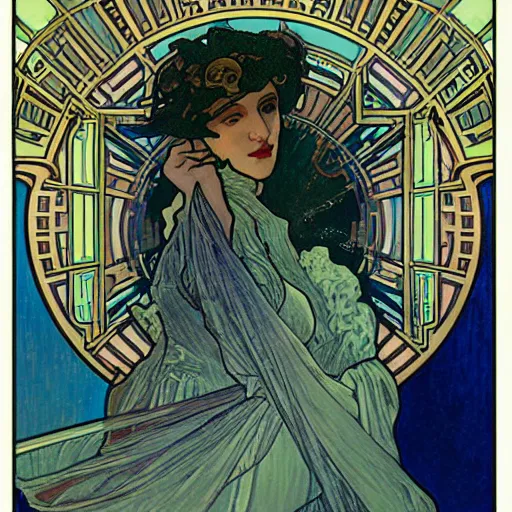 Prompt: a portrait of Dream of the Endless from The Sandman in an art nouveau painting by Alphonse Mucha