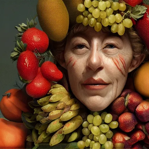 Image similar to giuseppe arcimboldo, fruits, unreal engine, new scifi movie