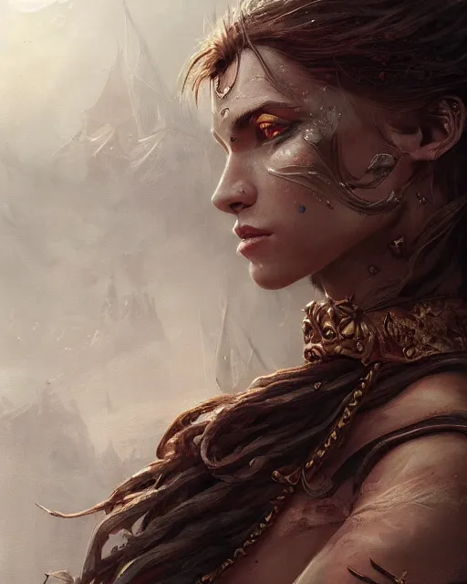 Prompt: A beautiful female warrior posing on a boat, beautiful face, highly detailed face, close-up, fantasy woman, fantasy art, in the style of greg rutkowski, illustration, epic, fantasy, intricate, hyper detailed, artstation, concept art, smooth, sharp focus, ray tracing, profile shot